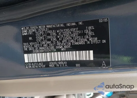 2005 Toyota Sequoia Limited V8 из США, поврежденный, VIN 5TDBT48A15S247794